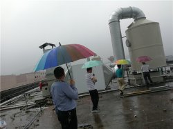東鴻環(huán)境PP噴淋塔加活性炭吸附廢氣處理方案雨中驗收合格